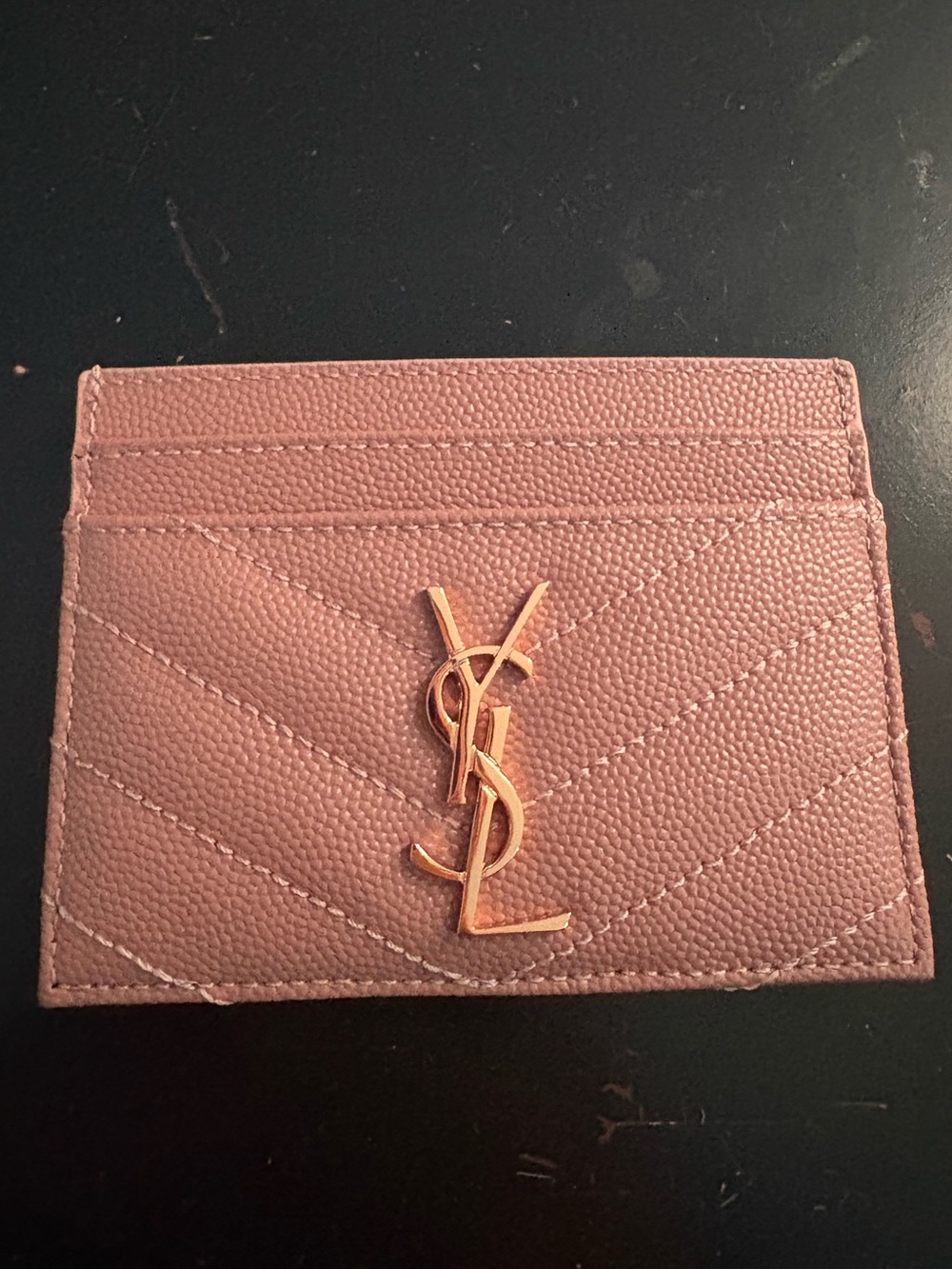 Saint Laurent Blush Pink Quilted Card Holder with Gold YSL Emblem